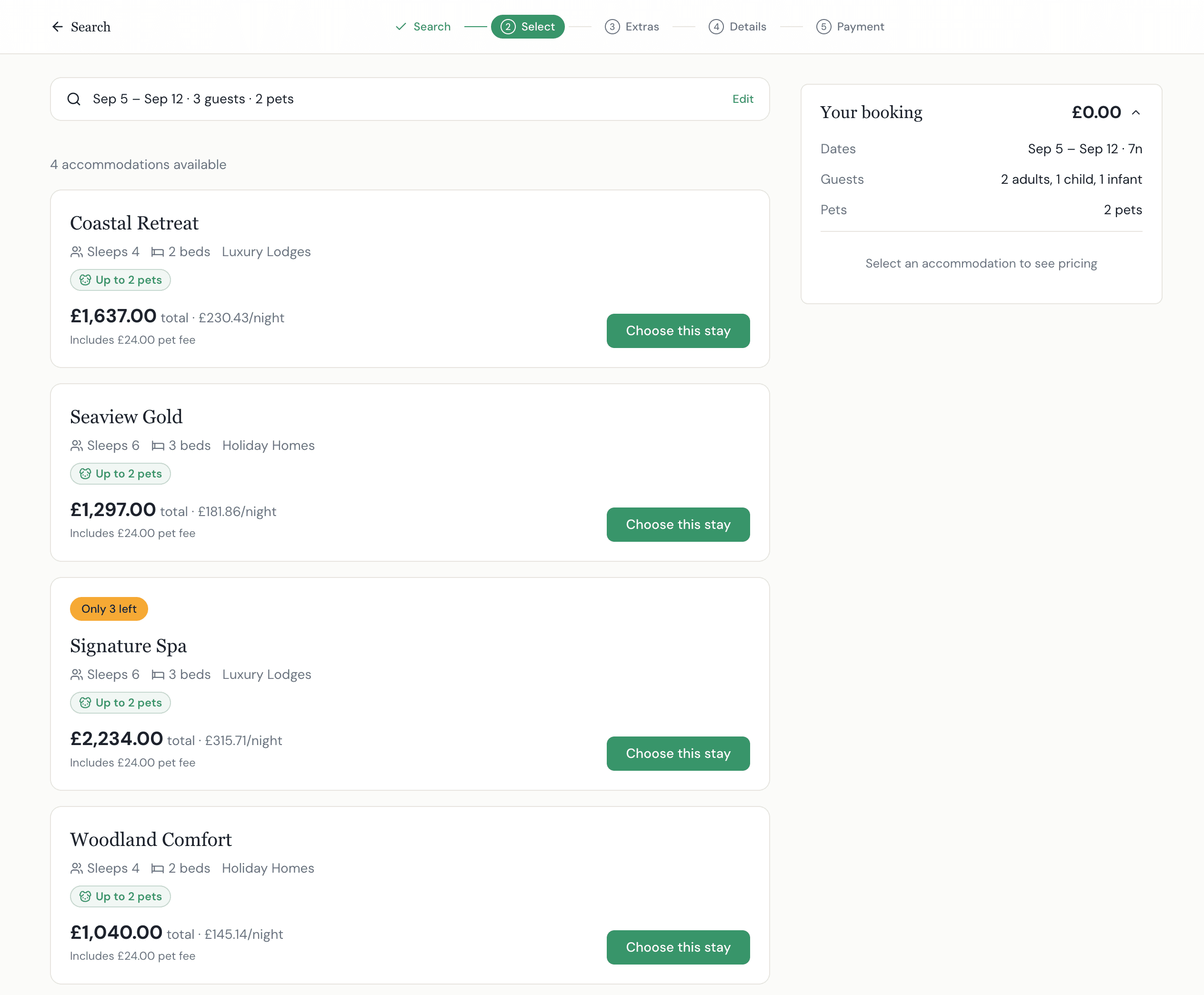 Keydesk Direct guest availability results with live prices